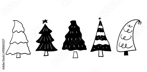 Pine Trees Hand-Drawn Set Illustration | Minimalist Doodle Vector for Nature and Forest Designs