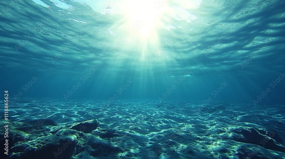 Underwater Ocean View with Sunlight Streaming through Waves : Generative AI Underwater Ocean View with Sunlight Streaming through Waves : Generative AI