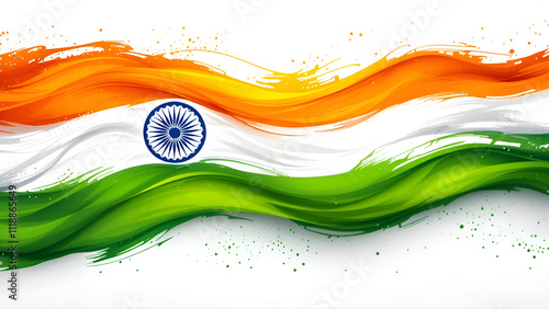 Indian tricolour flag wavey illustration, tricolour brush paint, background for Republic day of India, Independence day, 26 January and 15 August, Indian architecture.