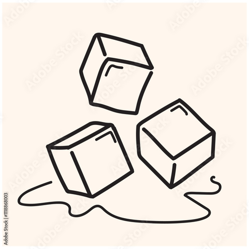 Ice cubes With illustration style doodle and line art