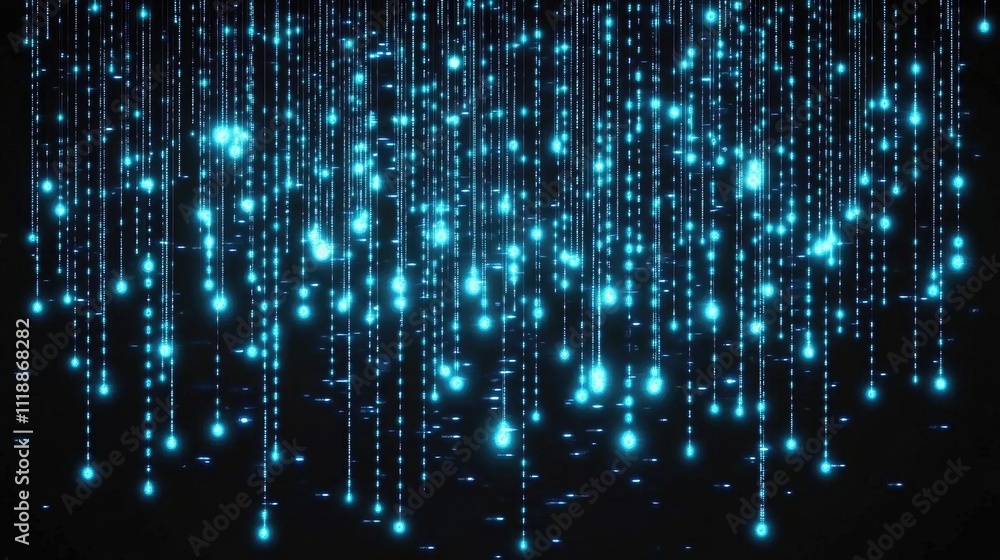 Glowing Blue Lights Cascading Downward In Darkness Glowing Blue Lights Cascading Downward In Darkness
