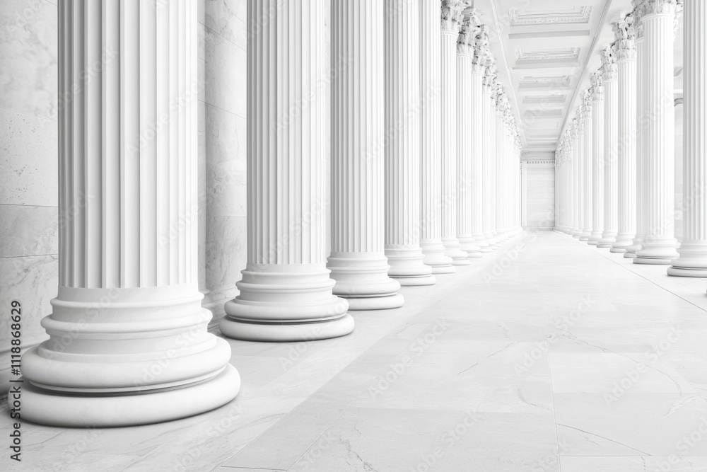 A white corridor with pillars serves as a professional and minimalistic background. A white corridor with pillars serves as a professional and minimalistic background.