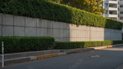 Wallpaper Mural Residential boundary with concrete blocks and hedge sidewalk Torontodigital.ca