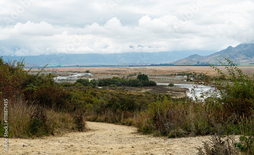 Beautiful new zealand mackenzie twizel landscape mountains hills clouds