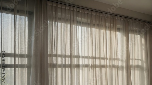 Wallpaper Mural Sunlight streaming through sheer curtains in serene room Torontodigital.ca