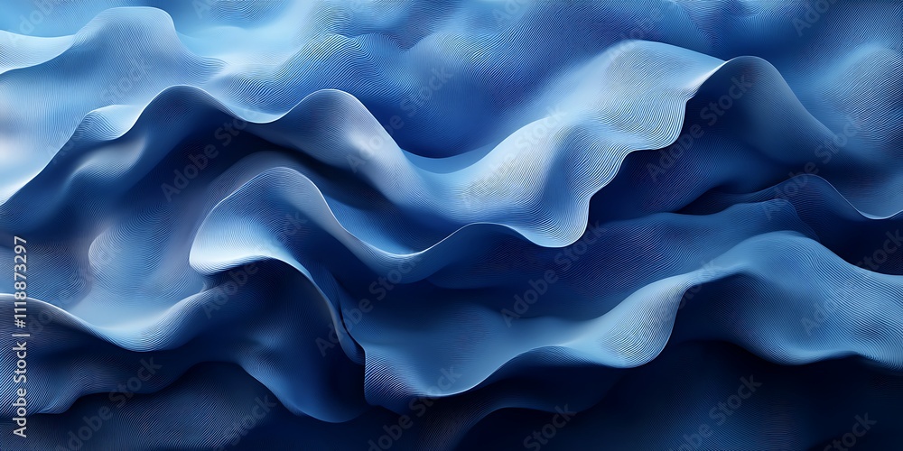 Fototapeta premium Abstract blue wavy fabric texture background. (1)