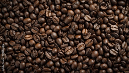 Top view of roasted coffee beans with text space