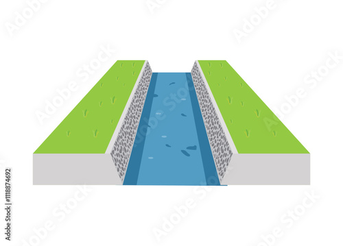 Water channel. Simple flat illustration in perspective view.