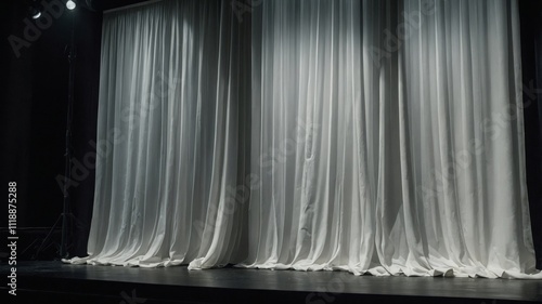 White theater curtain draped elegantly on stage photo