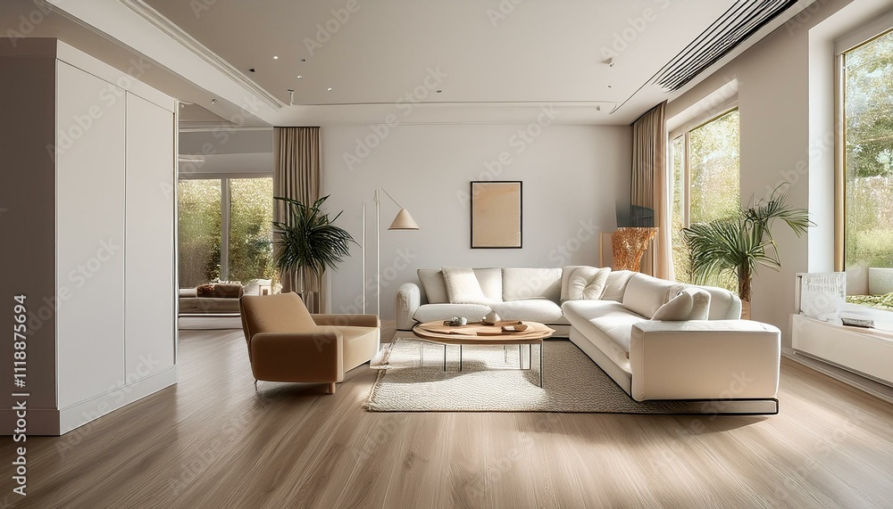 Fototapeta premium Transform your living room with white and neutral colors for a fresh and inviting ambiance