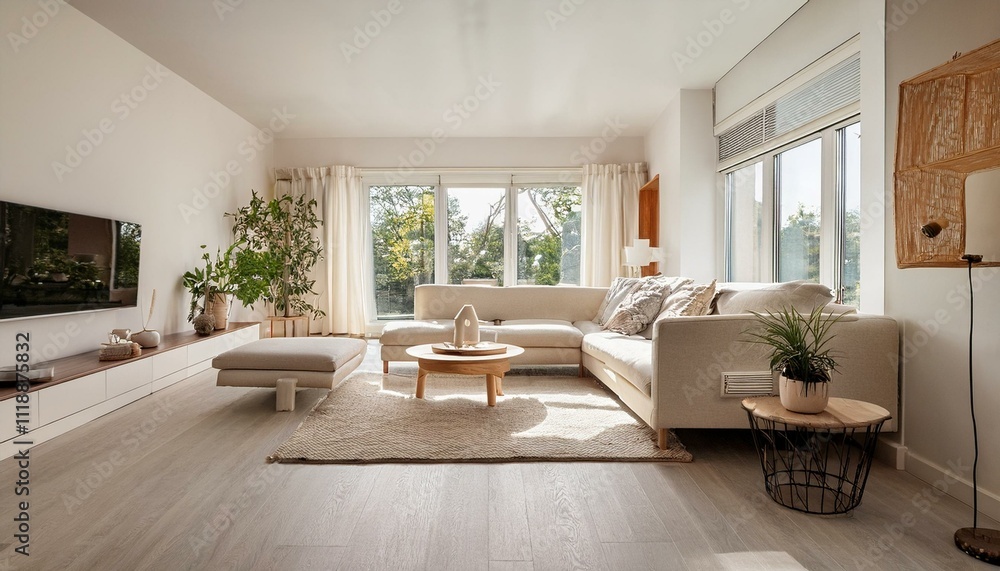 Fototapeta premium Trendy decor elements for white and neutral living room spaces that keep your home looking fresh and modern