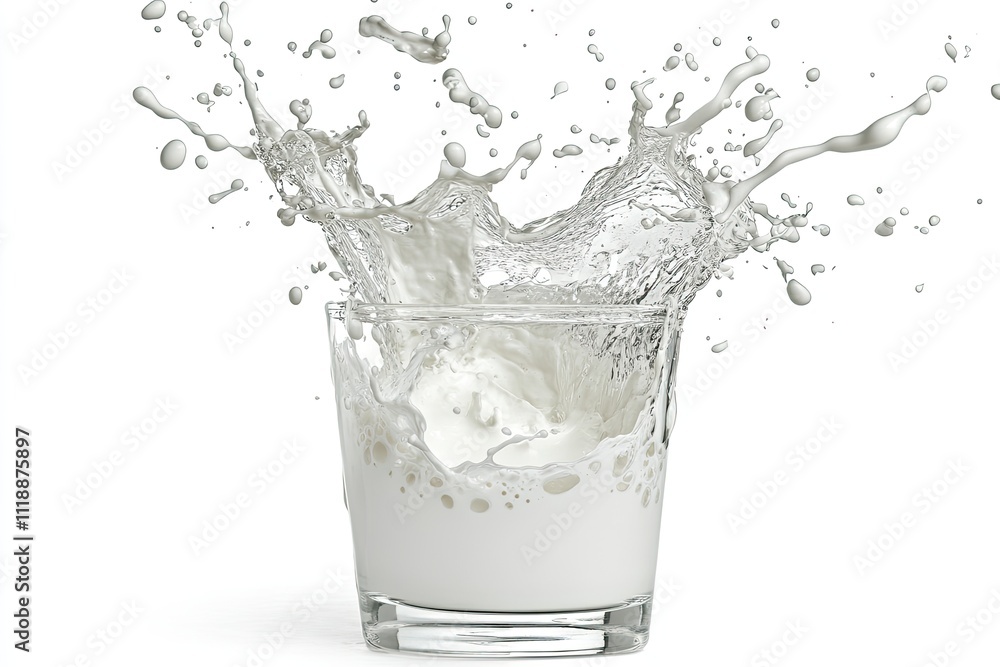 white milk splashing out of glass front view isolated on white with clipping path white milk splashing out of glass front view isolated on white with clipping path