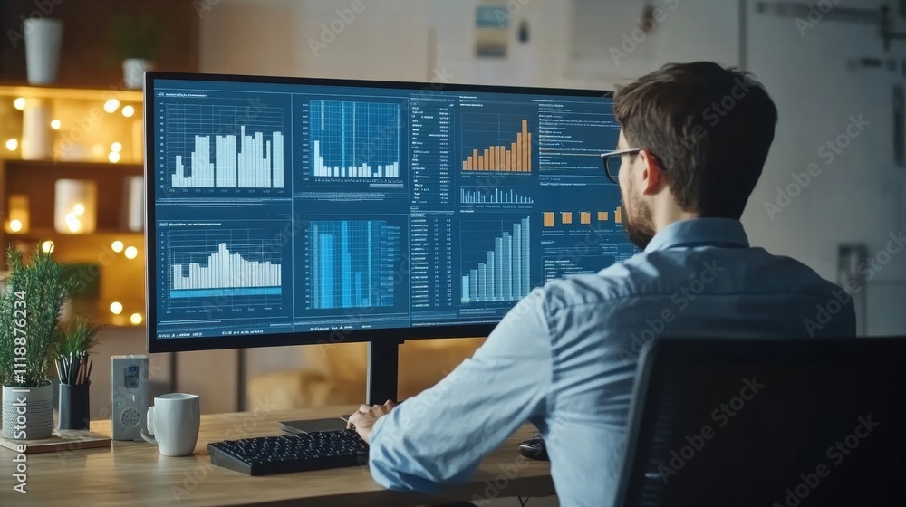 Data Analyst Working Late on Financial Reports Data Analyst Working Late on Financial Reports