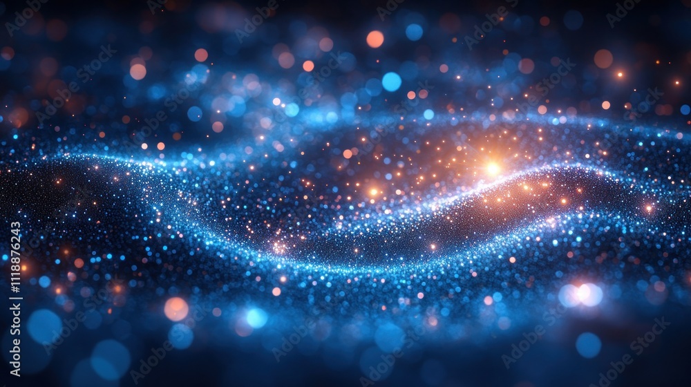 Fototapeta premium Abstract blue and orange glowing particle wave.