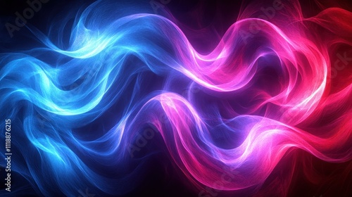 Abstract blue and red glowing wave pattern on black background.