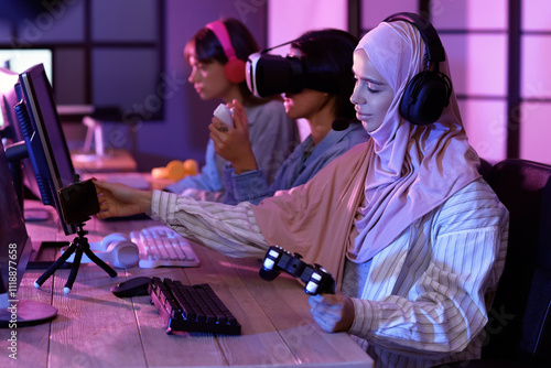 Young Muslim woman playing ...