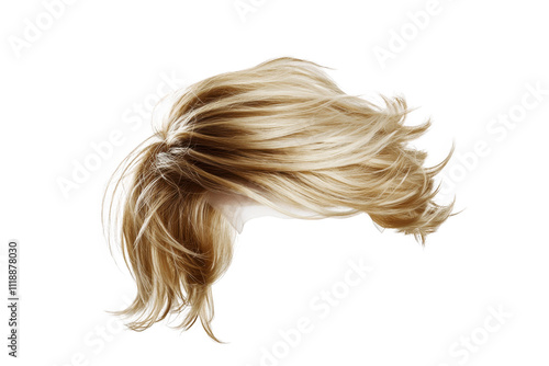 Blond human male hair wig isolated on a png transparent background.