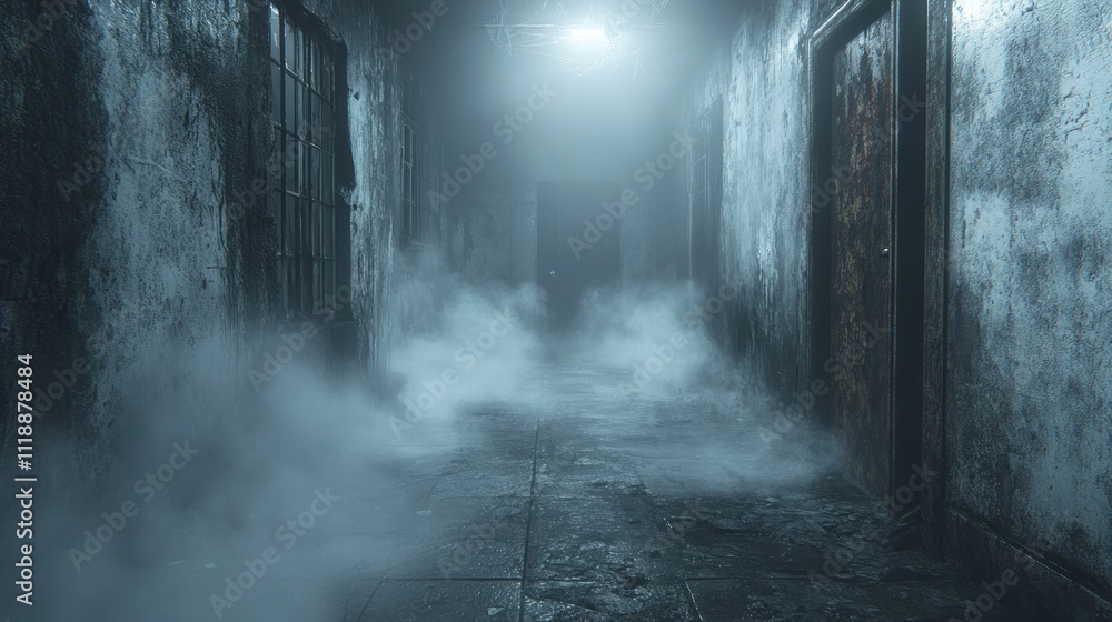 Eerie Foggy Corridor: A Mysterious Abandoned Building Eerie Foggy Corridor: A Mysterious Abandoned Building