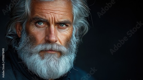 Portrait of a Mature Man with Gray Hair and Beard