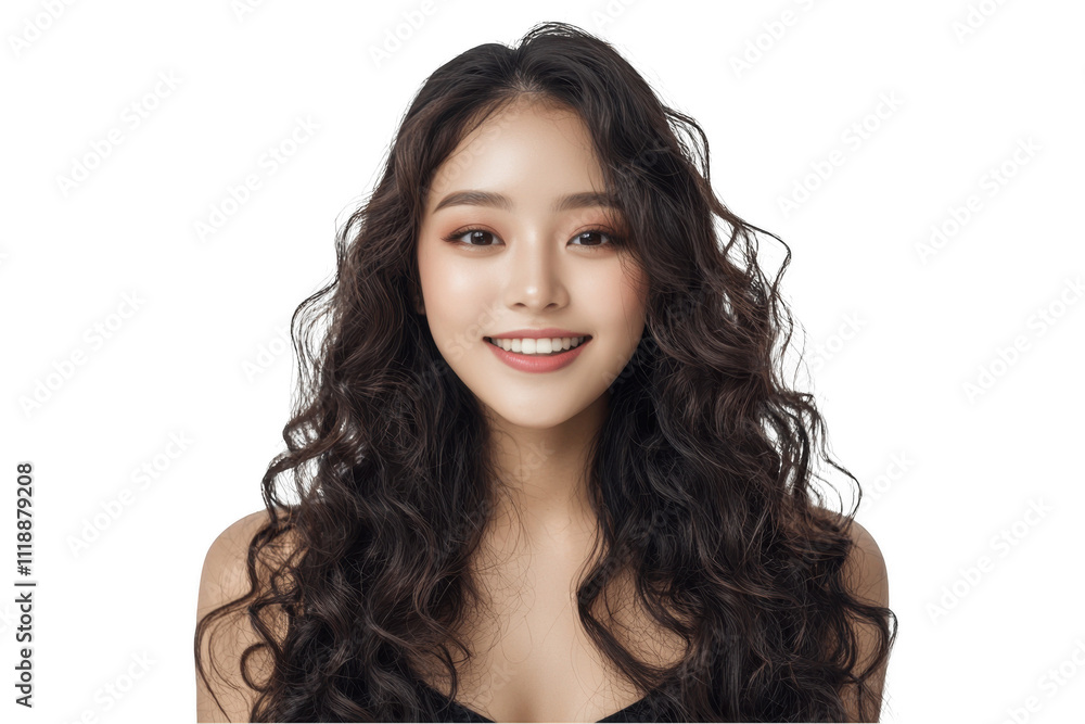 Beauty brunette Asian young woman with long shiny curly hair, isolated. Beauty brunette Asian young woman with long shiny curly hair, isolated.