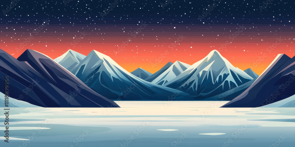 Obraz premium serene arctic landscape with icy mountains under vibrant sunset sky