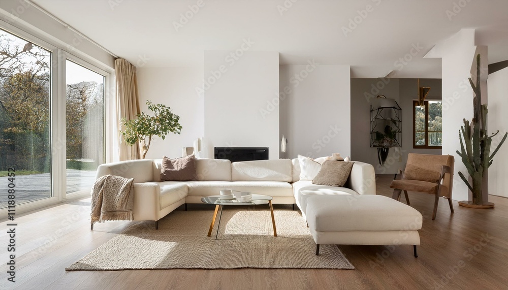 Fototapeta premium Creating a Stylish Gallery Wall in White and Neutral Living Room