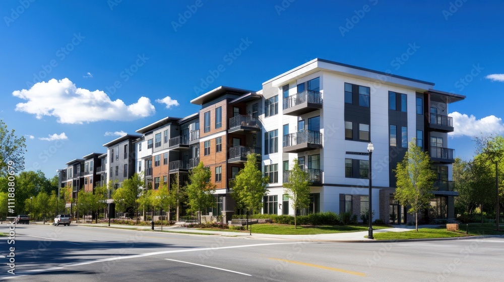 A new luxury modern residential district featuring 6 modern 8-story apartment building. A new luxury modern residential district featuring 6 modern 8-story apartment building.