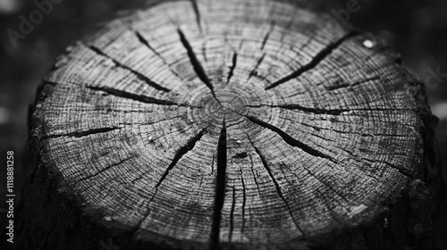 Wooden log on ground with split surface photo