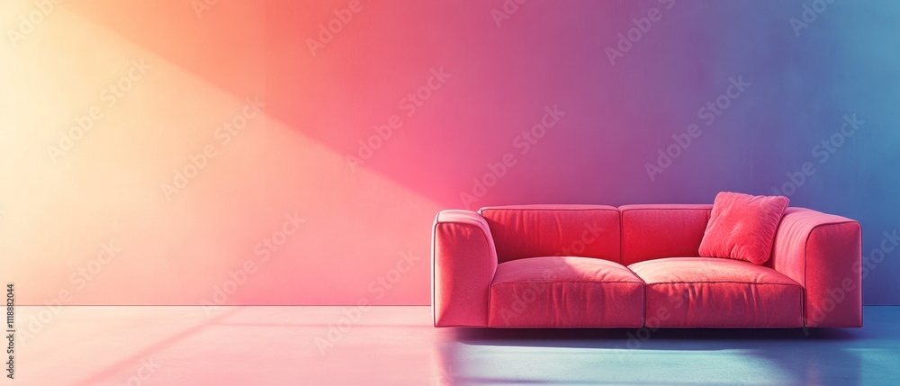 Modern pink couch against a colorful gradient wall. Modern pink couch against a colorful gradient wall.