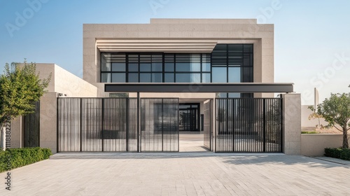 Wallpaper Mural Modern Minimalist Villa with Black Metal Gate Torontodigital.ca