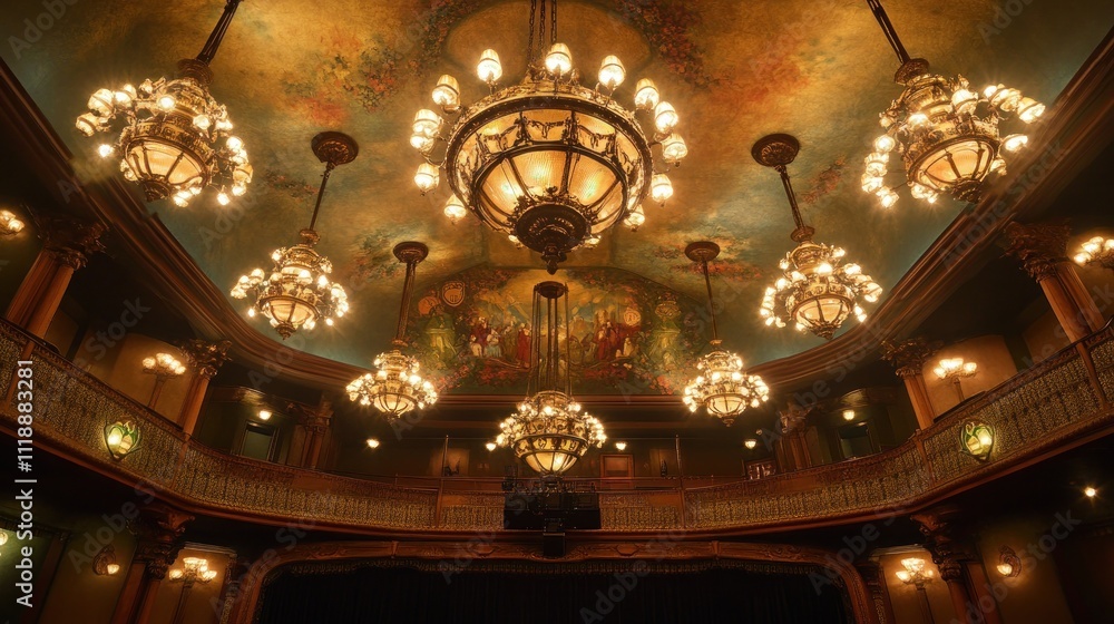 Obraz premium Ornate Chandeliers Illuminate a Grand Hall