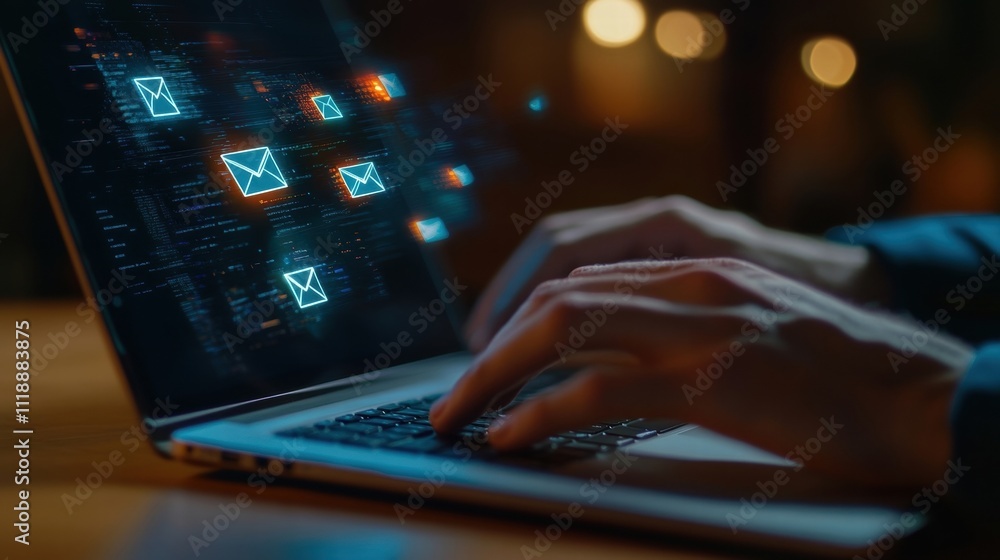 Hacker Accessing Emails on Laptop at Night Hacker Accessing Emails on Laptop at Night