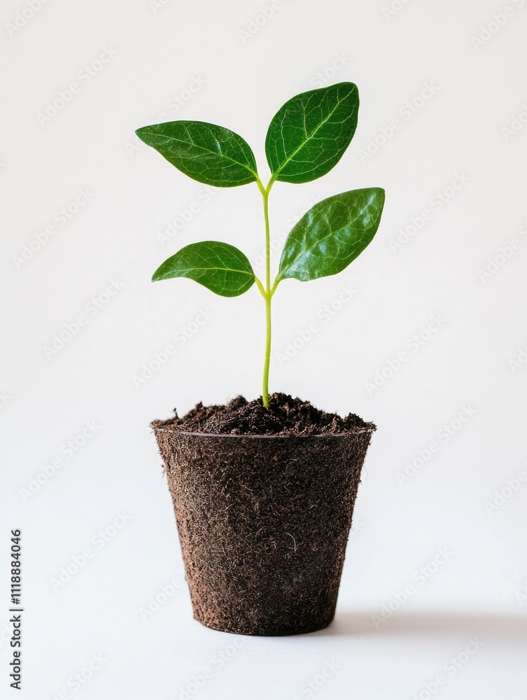 Small plant is growing in a plastic container. The plant is green and has a few leaves. The container is filled with soil and the plant is growing out of the soil Small plant is growing in a plastic container. The plant is green and has a few leaves. The container is filled with soil and the plant is growing out of the soil