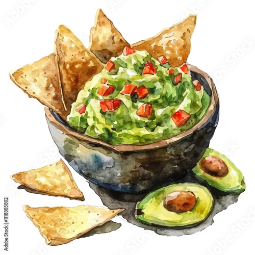 r0nan_em_Watercolor_painting_of_a_bowl_of_guacamole_with_chips__afecba9d-d0b3-4e20-bb3d-a61b5564c3d8