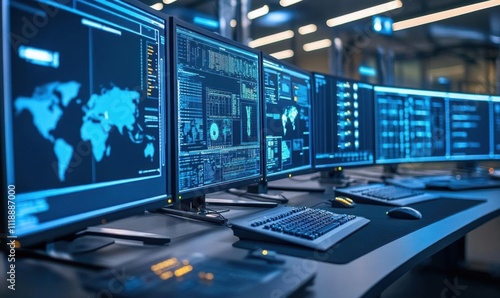 Wallpaper Mural Multiple monitors displaying data and analytics in a tech workspace. Torontodigital.ca