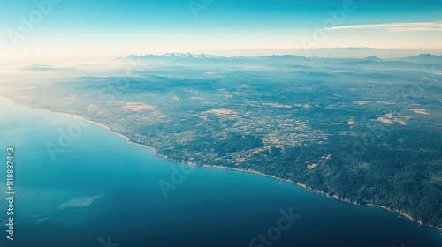 Aerial View of Coastal Mountains and Ocean