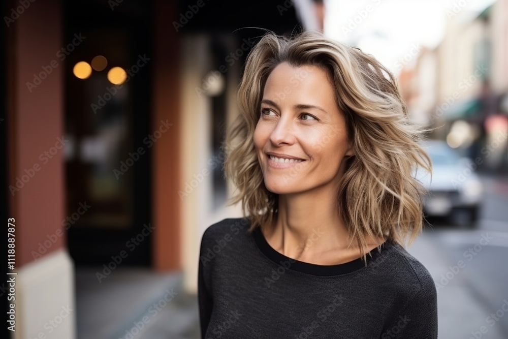 Portrait of a beautiful middle-aged woman smiling in the city Portrait of a beautiful middle-aged woman smiling in the city