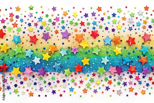 Drone Photography: Rainbow Star Confetti Border Seamless Background