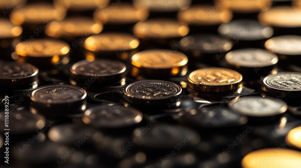 Golden Coins Stacked Close Up Golden Coins Stacked Close Up