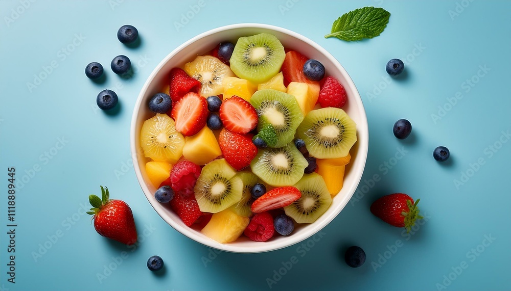 Refreshing fruit salad with kiwi, strawberries, raspberries, and blueberries. Refreshing fruit salad with kiwi, strawberries, raspberries, and blueberries.