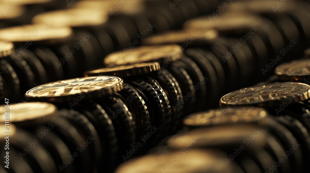 Golden Coins Stacked on Cylinders Golden Coins Stacked on Cylinders
