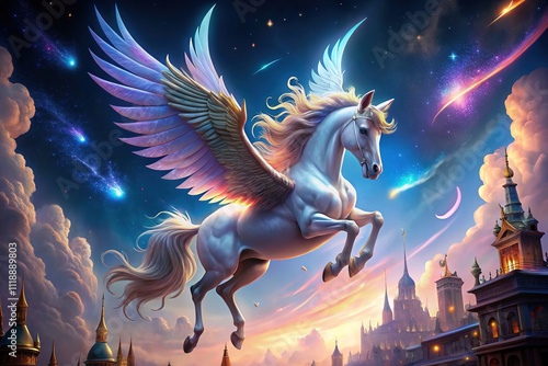 Magical Unicorn Pegasus Night Sky Architectural Photography photo