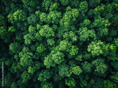 Aerial View of Lush Green Forest Dense Foliage Natural Lighting Carbon Capture Sustainable Environment