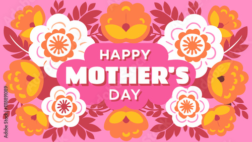 Happy Mother's Day floral background with pink peonies on teal