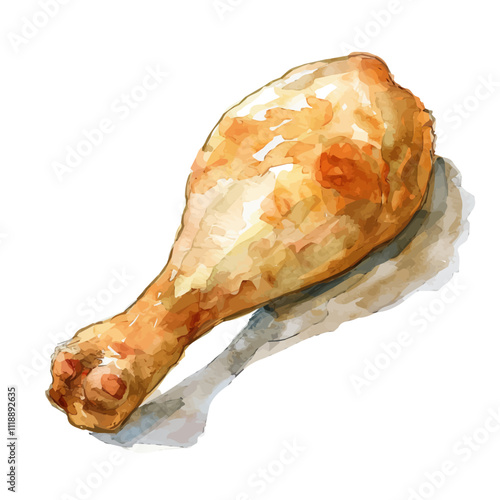 A watercolor of a chicken drumstick, isolated on a white background. Chicken drumstick vector.