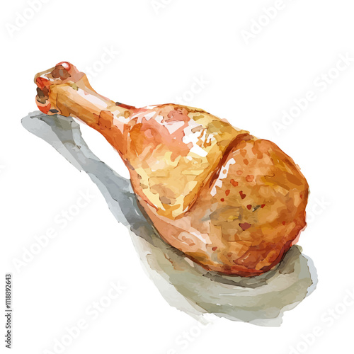 A watercolor painting of a chicken drumstick, isolated on a white background. Chicken drumstick vector.