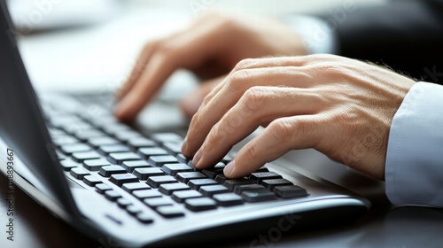 Businessman Typing on Laptop Keyboard