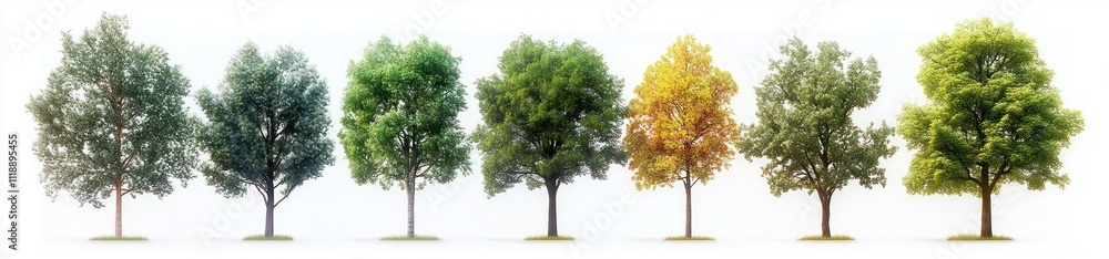 Diverse Trees Collection Isolated on White Background with Soft Natural Lighting and Unique Shapes Diverse Trees Collection Isolated on White Background with Soft Natural Lighting and Unique Shapes