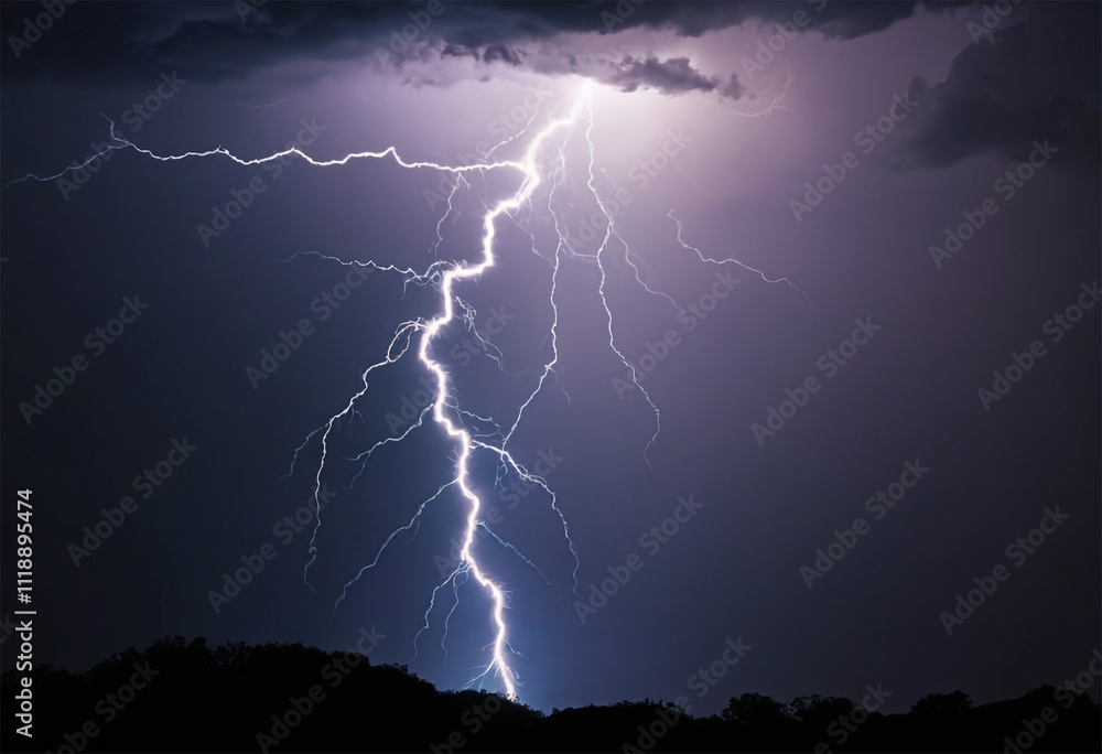 Spectacular Lightning Flashes Illuminate the Dramatic Cloudy Dark Night Sky. Spectacular Lightning Flashes Illuminate the Dramatic Cloudy Dark Night Sky.