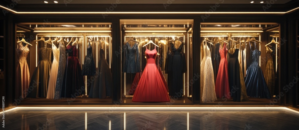 Naklejka premium Closet full of elegant evening gowns.